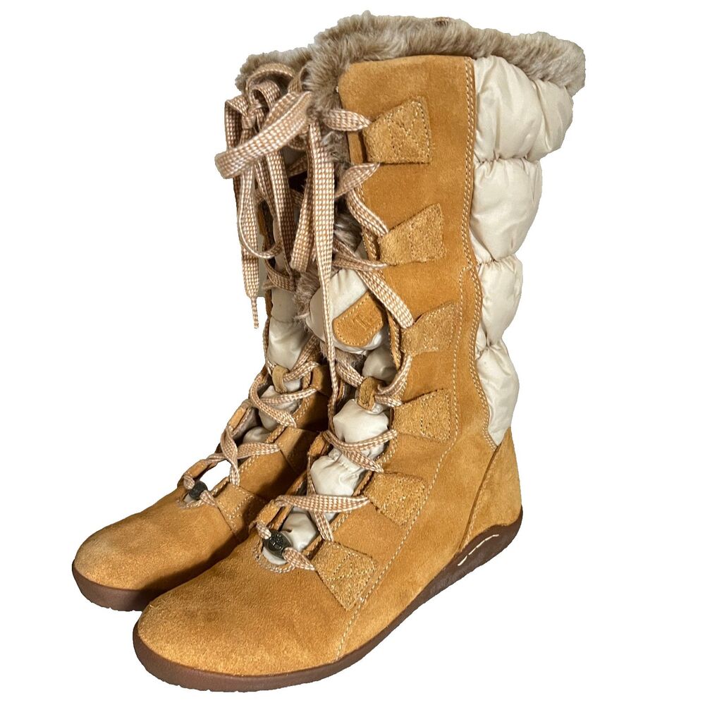 Timberland Parkin Boots 8.5 Tan Suede Puffer Lace Up Winter